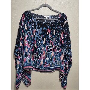 umgee USA Abstract Print Boat Neck Dolman Sleeve Crop Top M casual spring beach